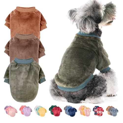 Image of FabriCastle Small Dog Sweaters, 3-Pack Dog Clothes for Small Dogs Boy & Cats, Soft and Warm Pet Coats XXS - XXL, Winter Pet Jackets, Doggy Apparel Costumes Outfits (Camel,Khaki,Olive, XX-Large)