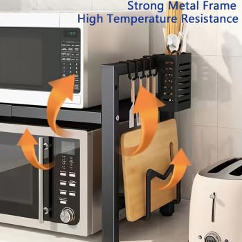 Mensola da cucina espandibile a 2 livelli, regolabile in piedi, per microonde, da 40 a 60 cm, per piano di lavoro, scaffali da forno, nero
