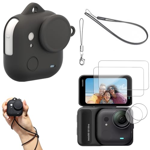 DGSHUIJIE Insta360 GO Ultra 用 アクセサリーセット 8点セット シリコンケース+レンズキャップ+保護フィルム(スクリーン&レンズ)+落下防止ストラップ
