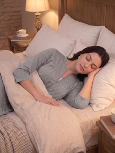 Image of Women's Post Surgery Robe with Drain Pockets Mastectomy Recovery Robe Front Zipper Hospital Gown Pajamas Gift