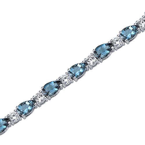 Peora 13 Carats London Blue Topaz Teardrop Tennis Bracelet For Women 925 Sterling Silver, Natural Gemstone Birthstone, Pear Shape 8X5Mm, 7 1/2 Inch Length #TOP24