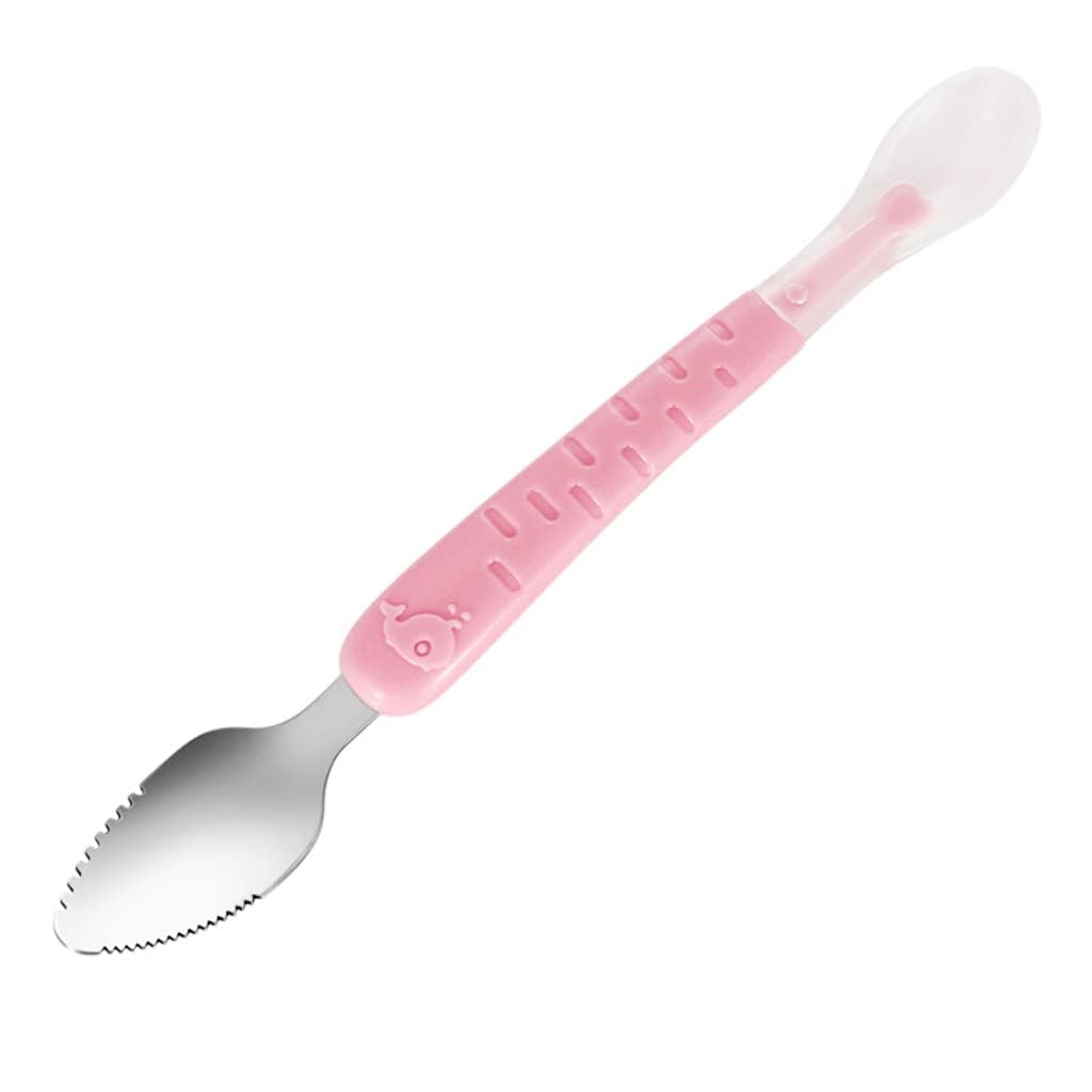 cuteably double head baby spoon, silicone soft fruit scraping mud spoon, feeding spoons, 15 cm (pink)