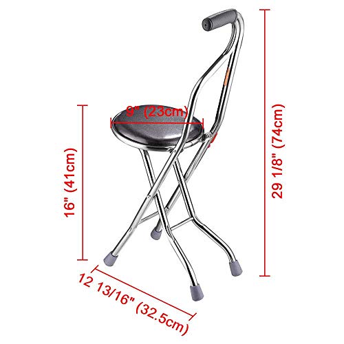 Ampersand Shops Senior Care Portable Medical 2-in-1 Walking Cane / Stool Chair Seat Folding Stick for Travel Hiking 242-lb. Weight Capacity