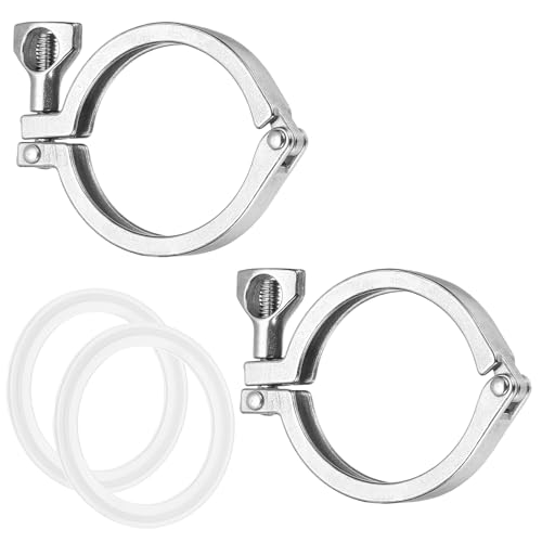 HARFINGTON 2Pcs 2.5"(63mm) Single Pin Heavy Duty Triangular Clamp with Wing Nut Set 304 Stainless Steel Sanitary Clamps Fitting Ferrule with Silicone Gaskets for Household or Industry