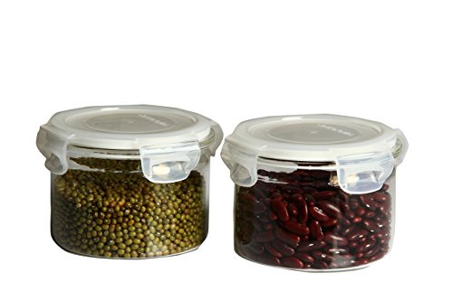 VERTIS KTMCMSJ11 Glass Borosilicate Storage Container With Lid - 300 ml, 2 Pieces, Transparent Clear
