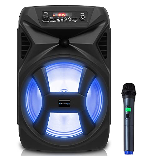 Technical Pro Professional UHF Wireless Handheld Microphone w/USB Powered Receiver and Tpro Portable Rechargeable 500W Bluetooth Speaker w/Colored LED & Dust Proof Enclosure