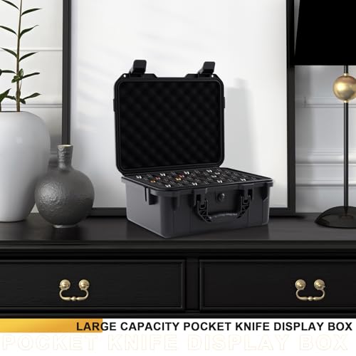Image of Bucherry 40 Folding Knife Case Waterproof Pocket Knife Holder Hard Sided Knives Storage Box Lockable Protective Travel Storage Organizer for Folding Knives Collection