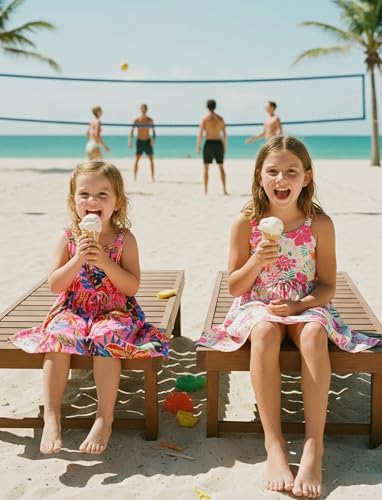 Image of PATPAT Girls Summer Dress Hawaiian Floral Beach Tropical Sundress 2-7 Years | Midi Spaghetti Strap Dress with Lining