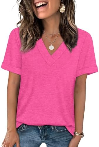 WIHOLL Womens Summer Tops Short Sleeve Basic Casual V Neck T Shirts Trendy Fashion 2025 WIHOLL Womens Summer Tops Short Sleeve Basic Casual V Neck T Shirts Trendy Fashion 2025