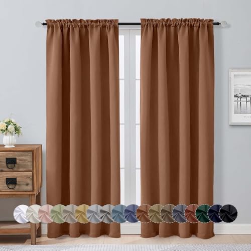 Image of Aiyufeng Sun Baked Blackout Curtains for Bedroom 72 Inch Length 2 Panels, Privacy Thermal Insulated Rod Pocket Door Window Curtains for Front Door, W40 x L72 Inch, Sun Baked