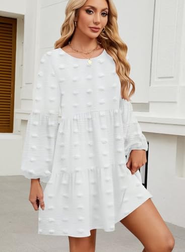 Image of QACOHU Falll Dresses for Women 2026 Crew Neck Long Lantern Sleeve Casual Loose Flowy Swing Shift Dress