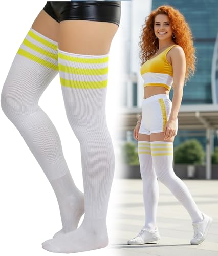 Image of ToBeInStyle Women's Heavyweight Knit Thigh High Long Socks w /Contrast 3 Stripe Top Band