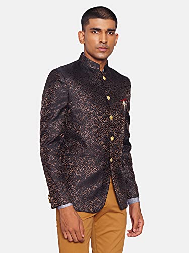 WINTAGE Men's Banarasi Rayon Cotton Festive and Casual Bandhgala Jodhpuri Blazer : Black2