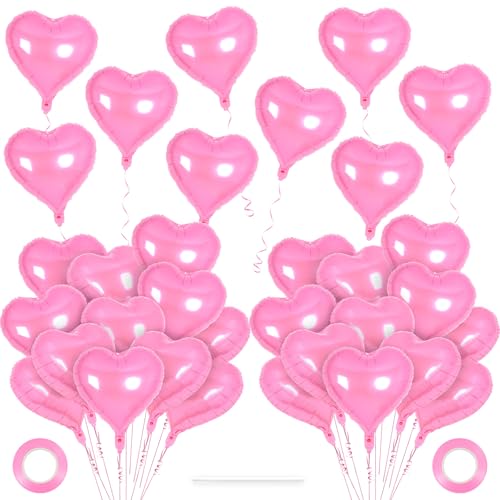 50 Pcs Pink Heart Balloons 10 Inch Heart Shape Foil Balloons Love Balloon Valentine Balloon for Birthday Party Wedding Engagement Party Baby Shower Valentine Day Decorations (Pink)