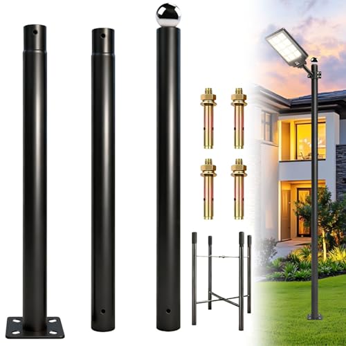 TIUYAO Street Light Pole 10Ft Tall Solar Split Street Lamp Post for Outdoor Light Galvanized Heavy-Duty Metal Light Pole with Mounting Steel Anchors for Patio Street Basketball Courts