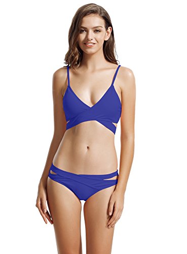 zeraca Women's Sexy Cutout Bottoms Wrap Bikini Bathing Suits (M10, Smouldering Navy)
