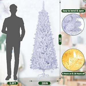 6ft White Pencil Christmas Tree with Remote Control, Prelit Slim Artificial Christmas Tree with 200 Warm White & Multi-Color Lights, Time Functional Xmas Tree with 618 Tips, for Party Office 6ft White Pencil Christmas Tree with Remote Control Prelit Slim Artificial Christmas Tree with 200 Warm White Multi Color Lights Time Functional Xmas Tree with 618 Tips for Party Office