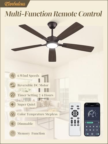 Image of Fanbulous 52 Inch Ceiling Fans with Lights and Remote, Stepless Color Temperature Change & Dimmable 20W LED Ceiling Fan, 6 Speeds Reversible Quiet DC Motor for Bedroom, Living Room, Oil Bronze