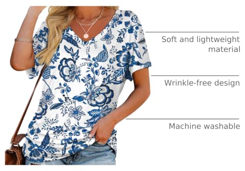 Image of WIHOLL Womens Summer T-Shirts Short Sleeve V Neck Dolman Tops with Side Shirring Loose Fit Shirts Spring Fashion