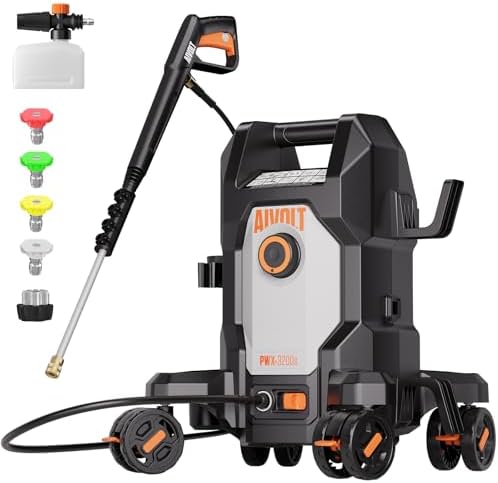 AIVOLT Pressure Washer, Anti-Tipping Power Washer Surge Pressure 2400PSI with 36FT Cable & 25FT Hose, 4 Nozzles, Soap Tank, High Pressure Cleaner Machine for Car Washing, House, Garden