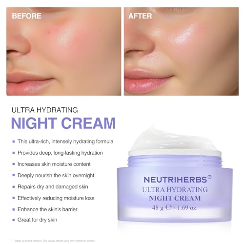 Neutriherbs Ultra Hydrating Night Cream, Face Moisturizer with Jojoba Oil, Ceramide, Squalane, Overnight Face Cream for Dry,Dehydrated Skin,Deep Nourish Hydrated Skin - 1.69oz — view 5