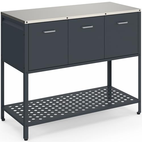 IDMarket - Meuble de Cuisine extérieure Pareo 3 Portes avec 1 étagère en Acier Gris Anthracite