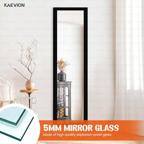Image of Black Framed Full Length Mirror, 48 inch x 12 inch Wall Mounted Body Mirror with 5mm HD Shatterproof Glass, Vertical & Horizontal Hanging Mirror for Bedroom, Bathroom, Living Room, Entryway