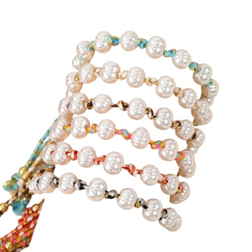 1Pc Handmade Braided Ropecord With Imitation Pearl Beads Adjustable Bracelet For Women Hers Summer Beach Jewelry Gift