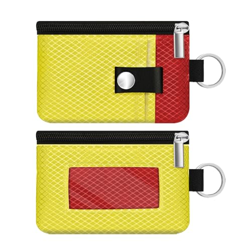 Image of Minimalist RFID Blocking Small Wallet with ID Window,WaterResistant Zip Id Case Wallet with Lanyard Keychain for Cards,Cash,Travel,Women,Men (Lemon Yellow /Red)