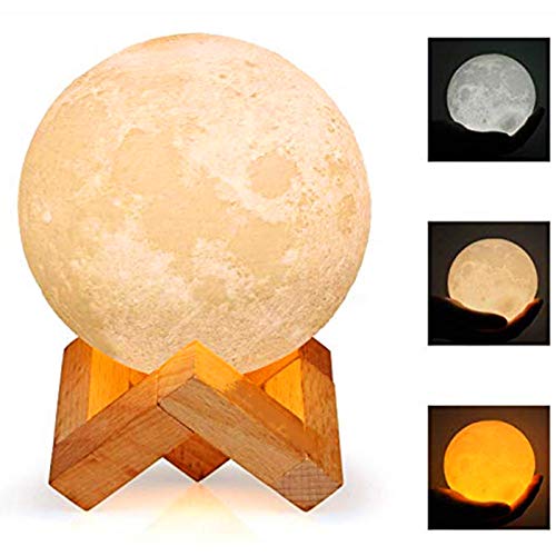 HEAWAA LED Mond Lampe - 10cm 3D Mondlicht mit Touch Sensor, 3 Farbe Auswählbar und dimmbar Nachtlicht, USB Wiederaufladbar als Deko und Geschenke, 12.5um Oberflächengenauigkeit