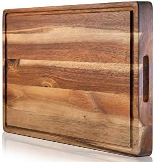 PREMIUM ACACIA Cutting Board & Professional Heavy Duty Butcher Block w/Juice Groove - Extra Large (17"x13"x1.4") Organic, End Grain Chopping Block. Ideal Serving Tray for Meat & Cheese
