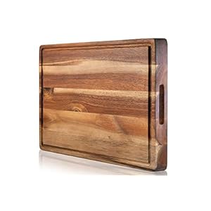 PREMIUM ACACIA Cutting Board & Professional Heavy Duty Butcher Block w/Juice Groove – Extra Large (17″x13″x1.4″) Organic, End Grain Chopping Block. Ideal Serving Tray for Meat & Cheese
