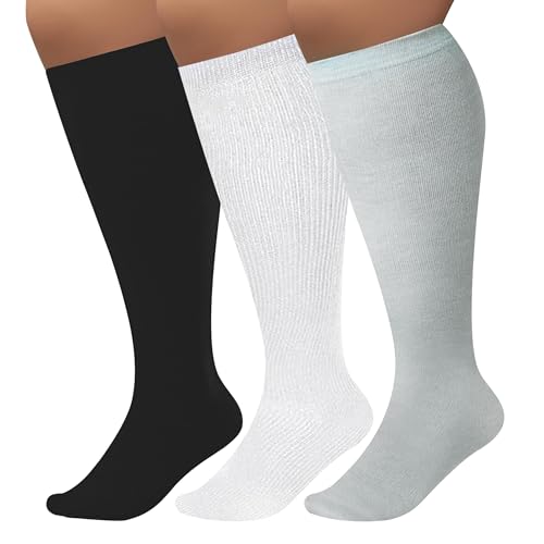 CONRAN KREMIX Plus Size Compression Socks For Women Wide Calf Sports Long Knee High Soothe Breathable Black Socks Women-3XL