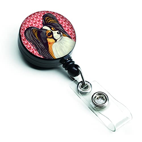 Caroline's Treasures LH9165BR Papillon Hearts Love and Valentine's Day Portrait Retractable Badge Reel for Nurses ID Badge Holder with Clip Retractable Employee Badge Holder, Belt Clip, Multicolor