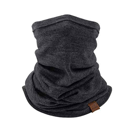 ACUSHLA 100% Merino Wool Neck Gaiter for Men & Women Ski Face Mask Winter Scarf Neck Warmer All Weather, Midweight Dark Grey