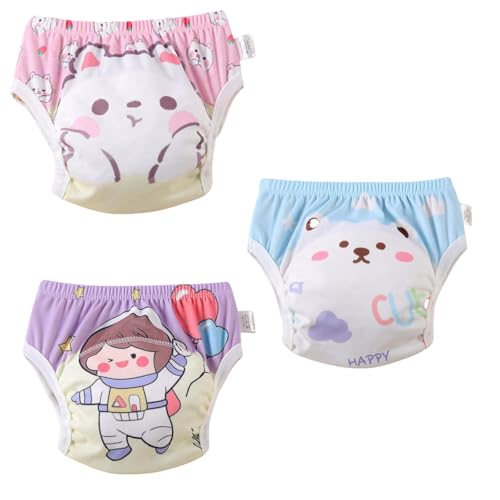 Image of Premium Baby Diaper Pants / Potty Training Panties / Padded Underwear for 0 - 4 Years | Soft, Washable & Reusable Cotton Nappies for Boys & Girls | Leakproof, Absorbent & Breathable | 2 /3 /4 Pack | Leakproof, Absorbent (white printed, 3-4 years, 3, count)