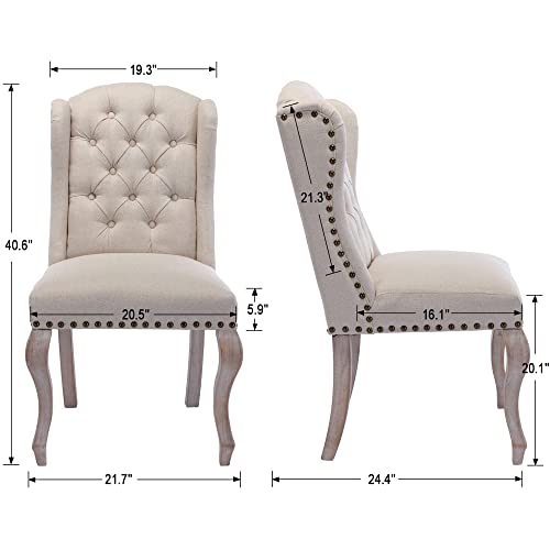 Dm Furniture Parsons Dining Chairs Farmhouse Solid Wood Accent Chairs Linen Fabric Host Side Kitchen Chair With Tufted Wingback For Dining Room, Living Room, Bedroom (Set Of 2, Cream) #TOP1