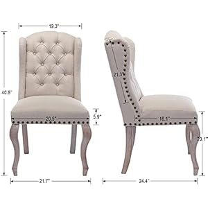 Parsons dining chairs farmhouse solid wood accent chairs linen fabric host side kitchen chair with tufted wingback for dining room living room bedroom set of 2 cream  urban country home decor