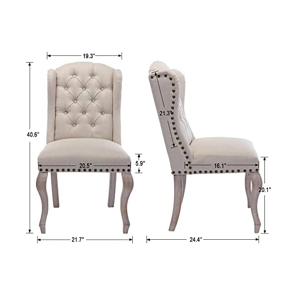 Parsons dining chairs farmhouse solid wood accent chairs linen fabric host side kitchen chair with tufted wingback for dining room living room bedroom set of 2 cream  urban country home decor