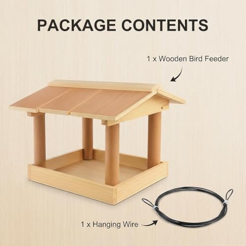CASAFOYER Wooden Wild Birdfeeder | Hanging Bird Feeders for Outdoors | All Weather & Covered Bird Feeder | Easy to Assemble & Use | Bird Lover Gifts for Women - Thumbnail 5