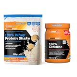NAMEDSPORT 100% Whey Protein Shake 900g Cookies & Cream + Creatina in Polvere 250g 200 Mesh | Proteine del Siero del Latte e Creatina | Massa Muscolare e Recupero | Low Sugar & High Protein