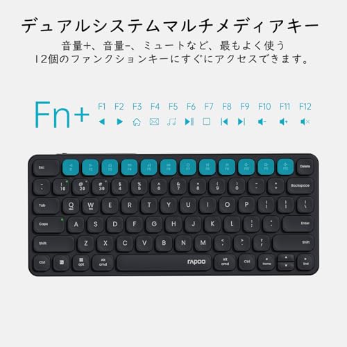 RAPOO E9050L ワイヤレス キーボード Bluetooth マルチデバイス 無線 US配列 78キー 超薄型 USB-C充電式 コンパクト 静音キーボード 4つのデバイス接続可能 ロープロファイル Windows/Mac/Linux/Chrome対応 ブラック