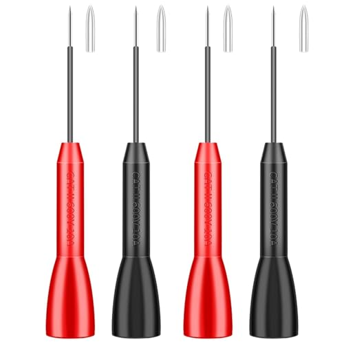 4 Pack 2mm Extended Needle Test Probes, 600V/10A Stainless Steel Insulation Piercing Multimeter Probe Tips, Non-Destructive Extra Thin Needle Leads Compatible with Fluke Test Leads (Red & Black)