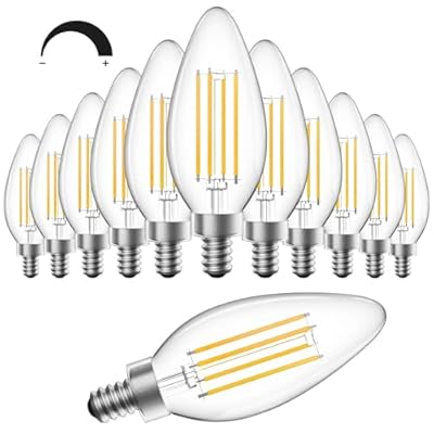 SHINESTAR Dimmable E12 Candelabra LED Light Bulbs, 60W Equivalent, 5.5W B11 Vintage Chandelier Light Bulbs, 2700K Warm White, Filament Clear Glass Candle Lamp for Ceiling Fan Home Decor, 12-Pack