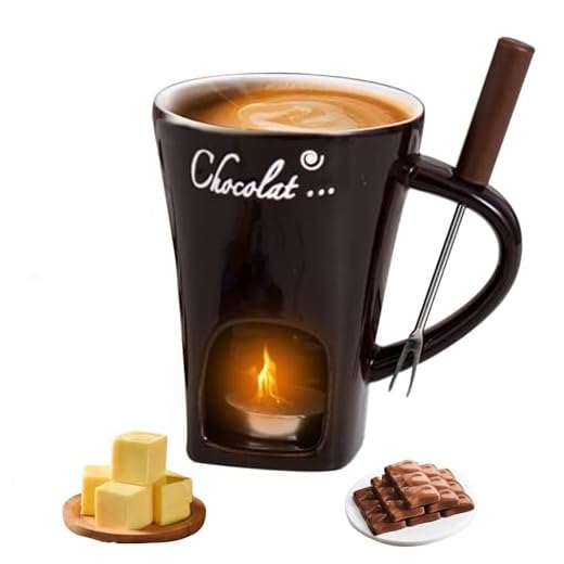 Fondue Cup, Chocolate Melting Fondue Mugs Set of with Forks and Candle, Ceramic Chocolate Melting Cup, Mini Chocolate Fondue Cups Set For Date Night Birthday Wedding Gifts (Coffee)