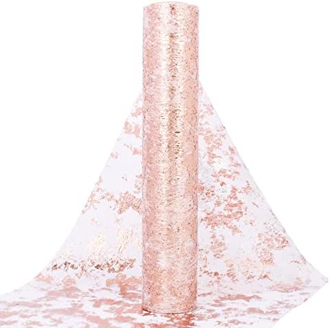 BETESSIN 29cm x 9M Rose Gold Metallic Table Runner Sparkling Polyester Tulle Roll with Foil Shiny Table Decoration for DIY Craft Wedding Supply