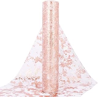 BETESSIN 29cm x 9M Rose Gold Metallic Table Runner Sparkling Polyester Tulle Roll with Foil Shiny Table Decoration for DIY Craft Wedding Supply