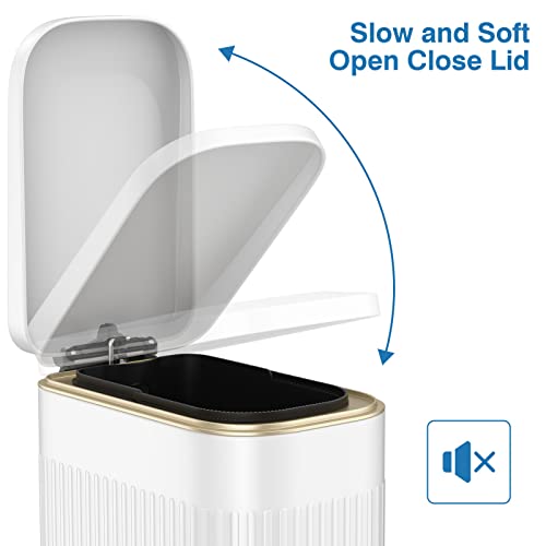 Image of BETHEBEST Bathroom Trash Can with Lid,4 Gallon /15L Rectangular Garbage Can with Removable Inner Wastebasket,Soft Close, Step Stainless Steel Trash Can for Bathroom,Kitchen,Office(White)