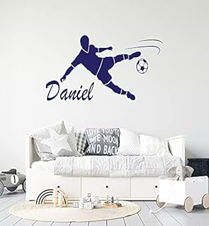 Custom Name Soccer Player Wall Decal - Soccer Wall Sticker - Wall Decal for Home Nursery Decoration (Wide 50