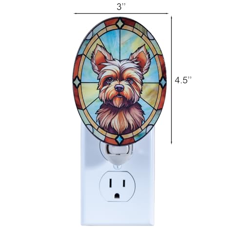 Image of Dog Night Light Yorkshire Terrier, Stained Glass Styled Plug-in Wall Nightlight, Bulb Included, Pet Memorial Dog Lover Gift, Bedroom Hallway Bathroom Decor, Manual On /Off Switch